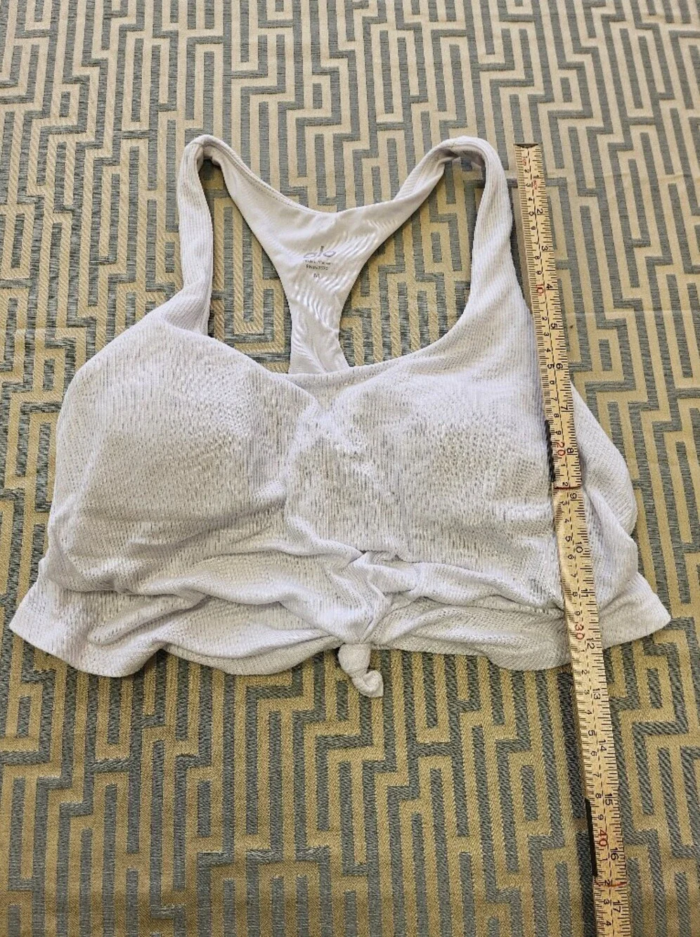 ALO Yoga White Ribbed Knot Front Sports Bra
